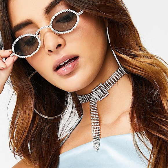 Silver Belt Buckle Crystal Rhinestone Choker - Picture 4 of 14